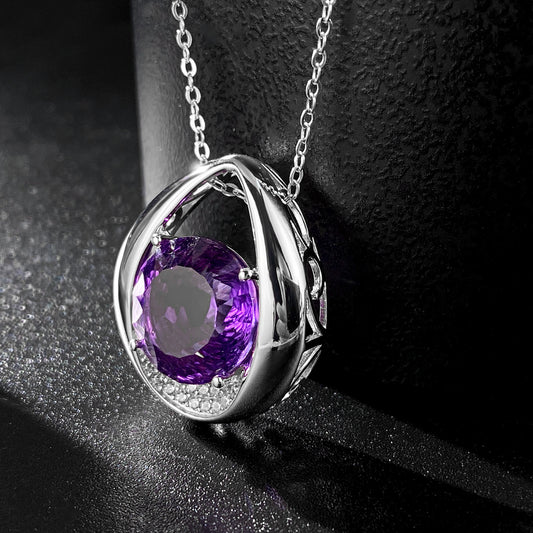 Simple Amethyst Drop Pendant Necklace: 925 Silver